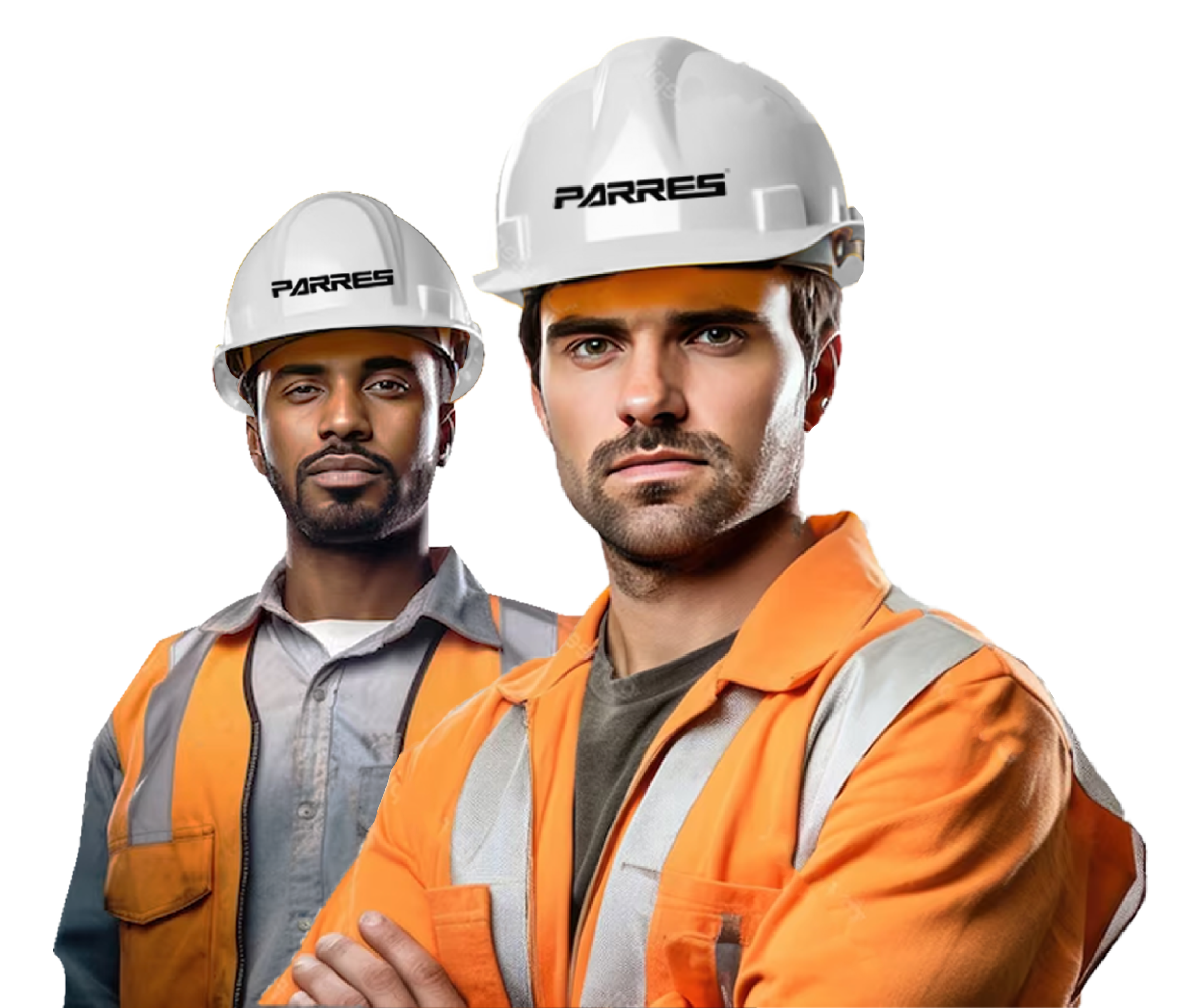 Dos trabajadores de construcción con casco